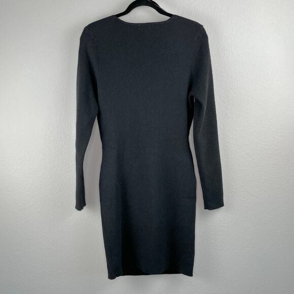Lush Black Ribbed Knit Long Sleeve Crossover Mini Sweater Dress Large NWT - Picture 11 of 11